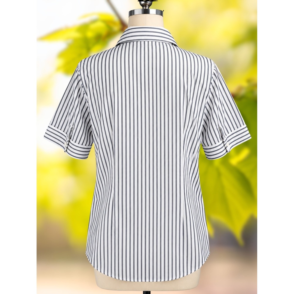 Jones New York Woman 1X Striped Button Down Shirt Short Sleeve Cotton white grey - Picture 3 of 5